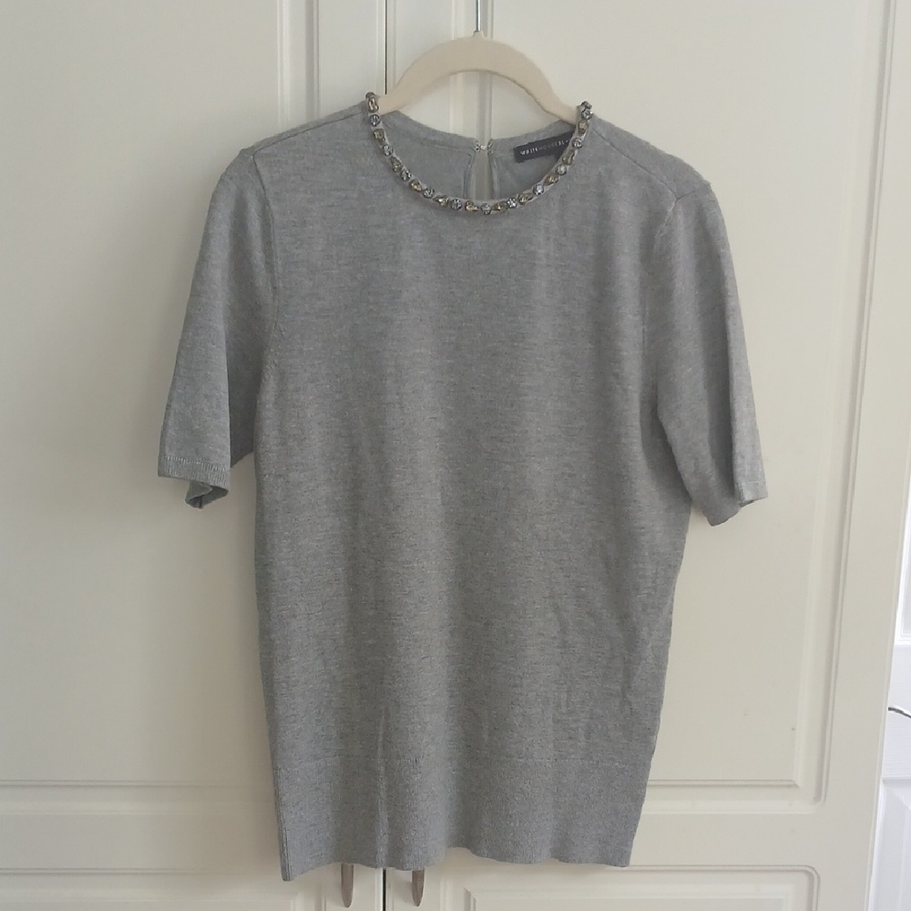 White House Black Market Women's Gray Short Sleeeve Sweater
